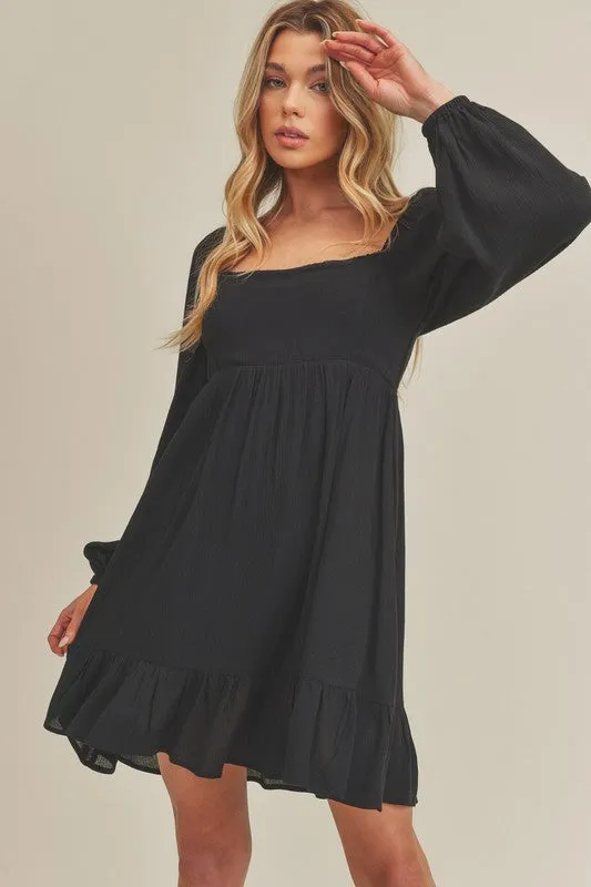 Ruffled Hem Balloon Sleeve Mini Dress