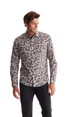 Soft Cloth Point Collar Shirt in Italian Woven Fabric - Black Ancient
