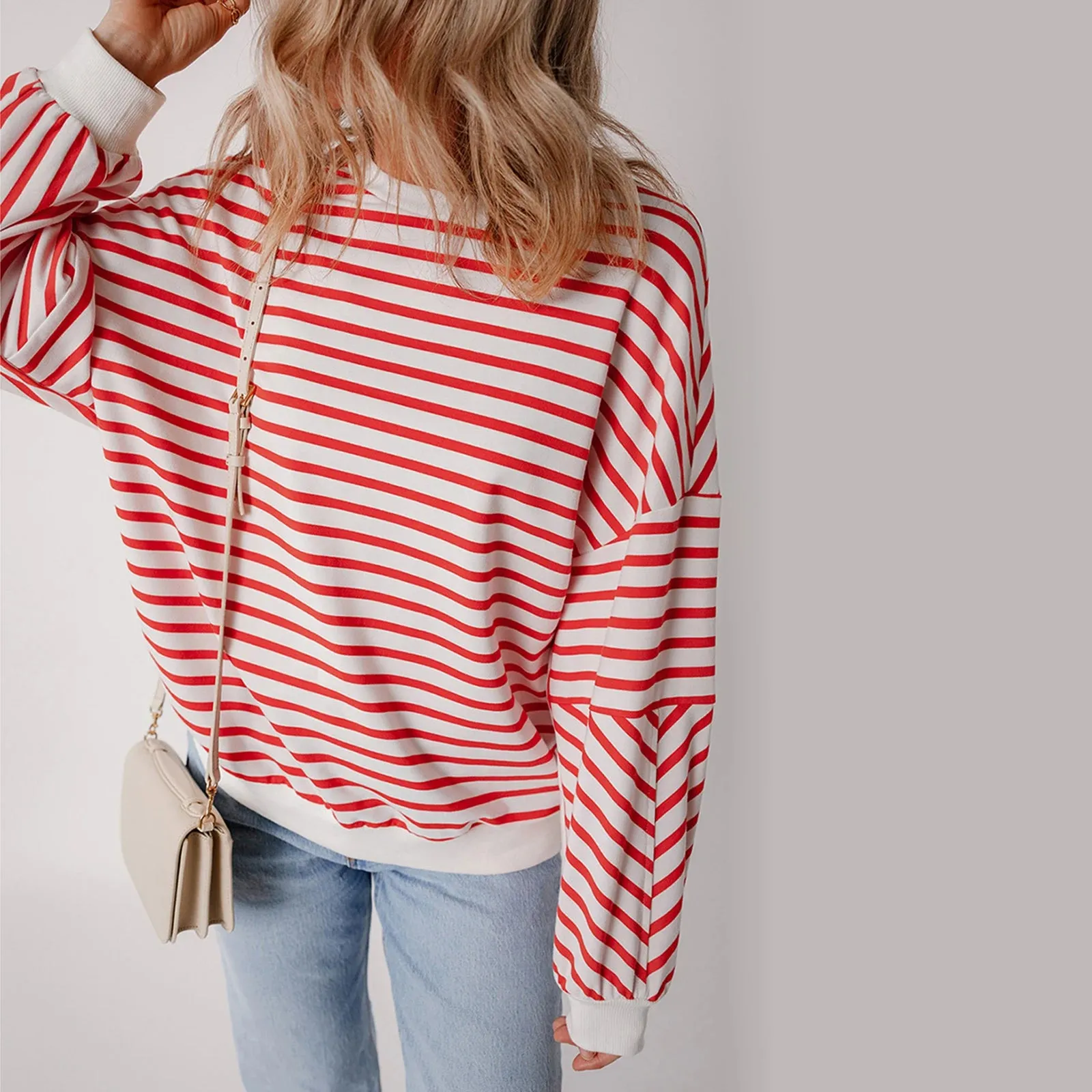 Striped Print Crew Neck Sweatshirt  Casual Long Sleeve Pullover for Fall & Winter Streetwear