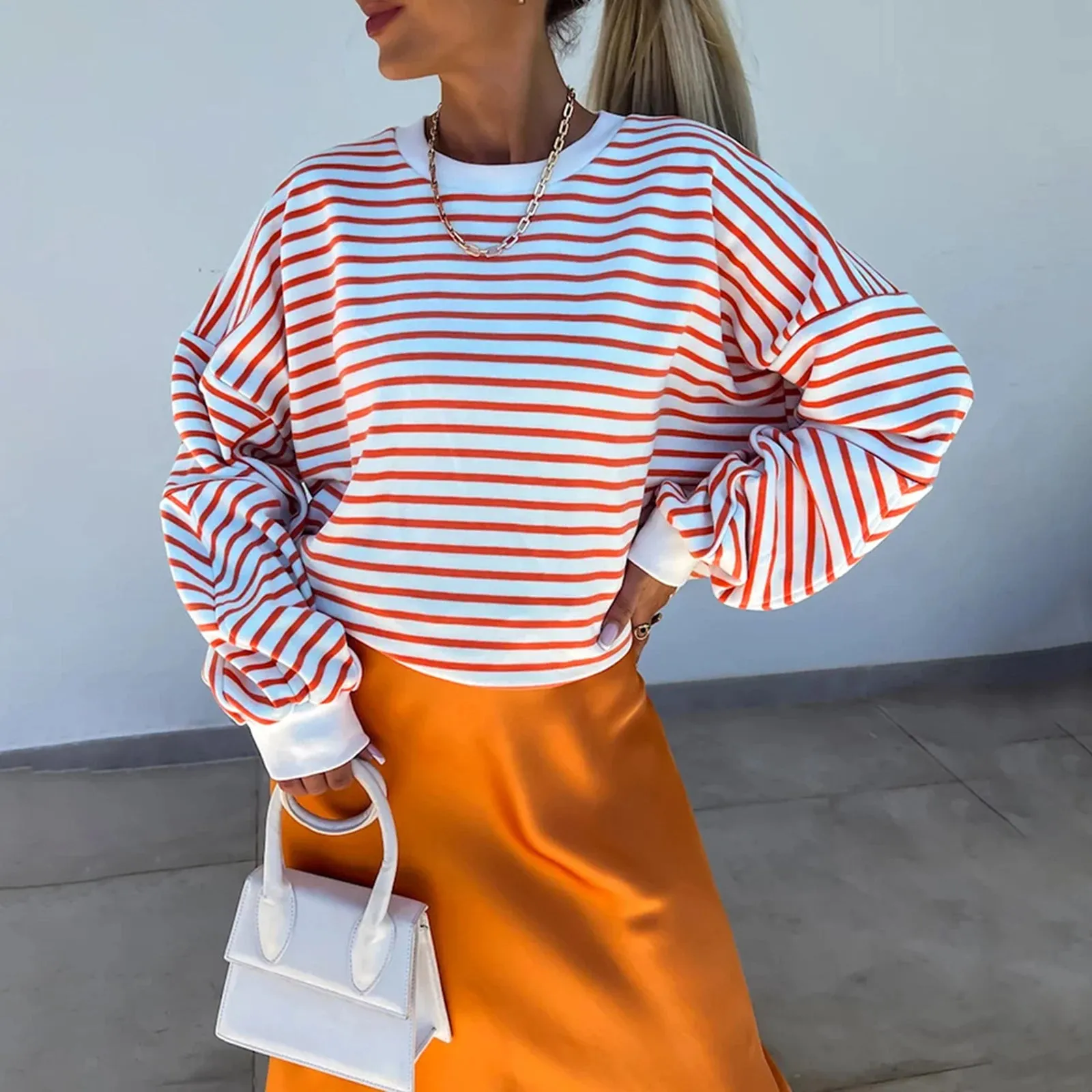 Striped Print Crew Neck Sweatshirt  Casual Long Sleeve Pullover for Fall & Winter Streetwear