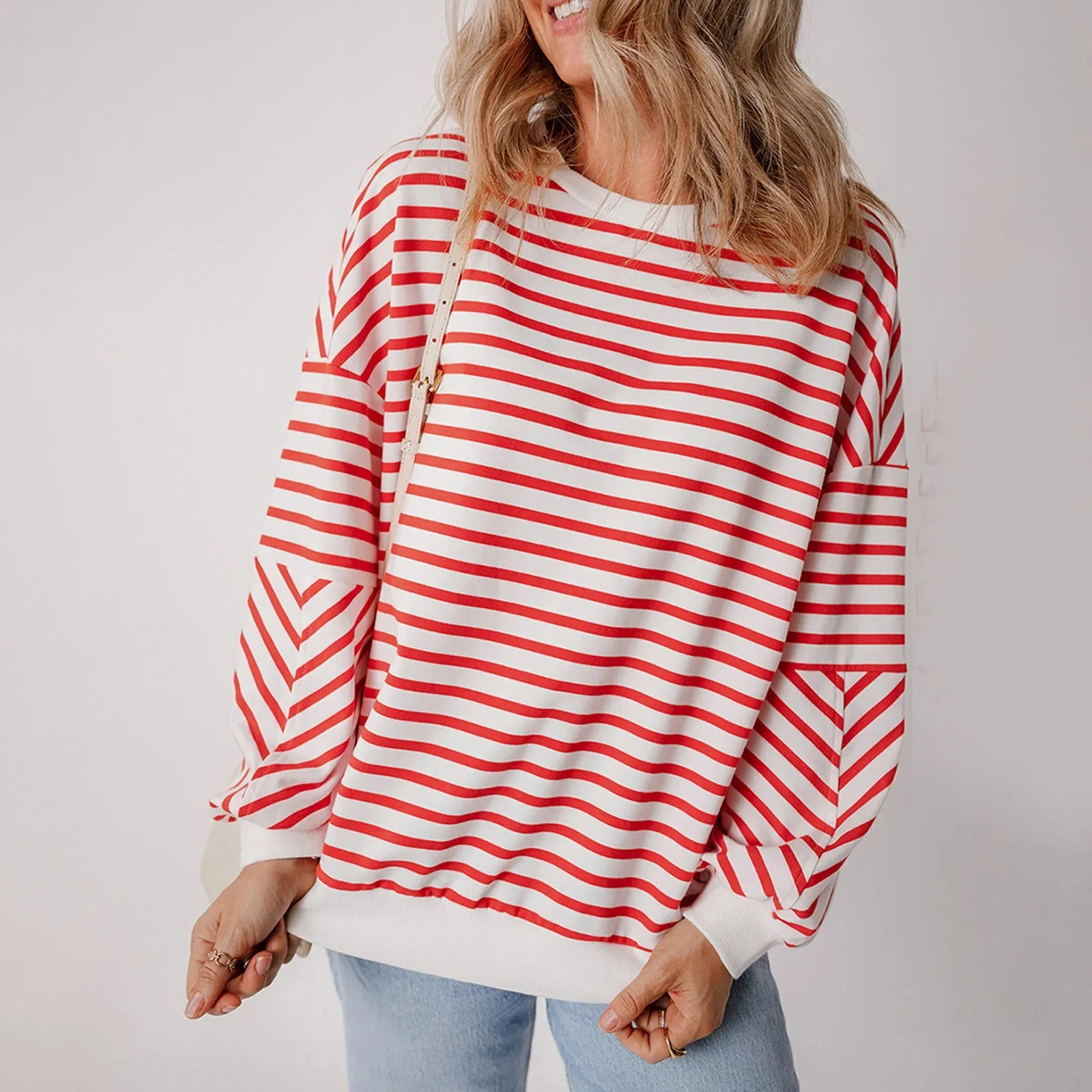 Striped Print Crew Neck Sweatshirt  Casual Long Sleeve Pullover for Fall & Winter Streetwear