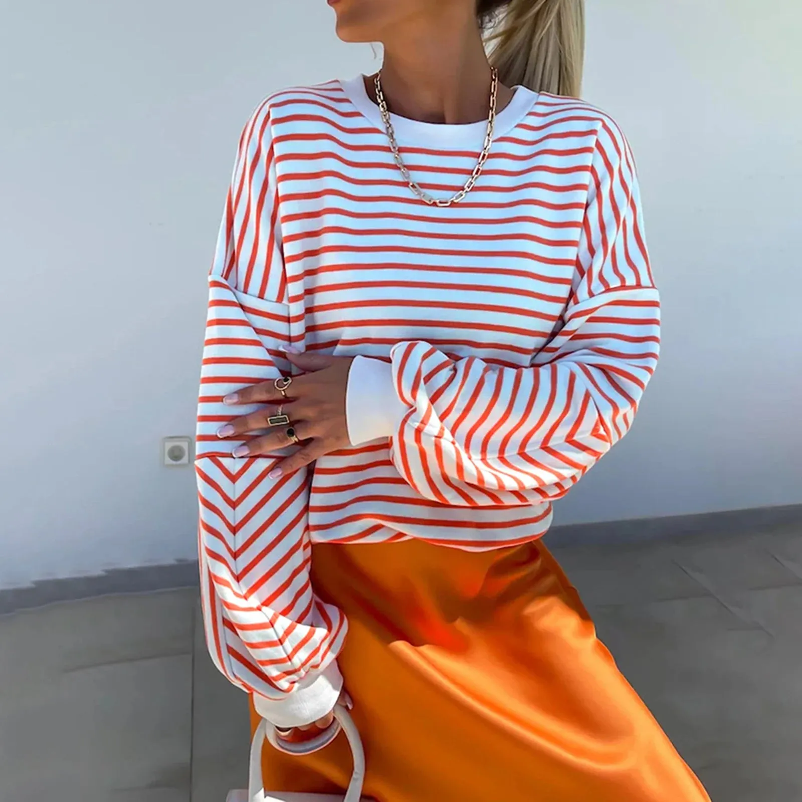 Striped Print Crew Neck Sweatshirt  Casual Long Sleeve Pullover for Fall & Winter Streetwear