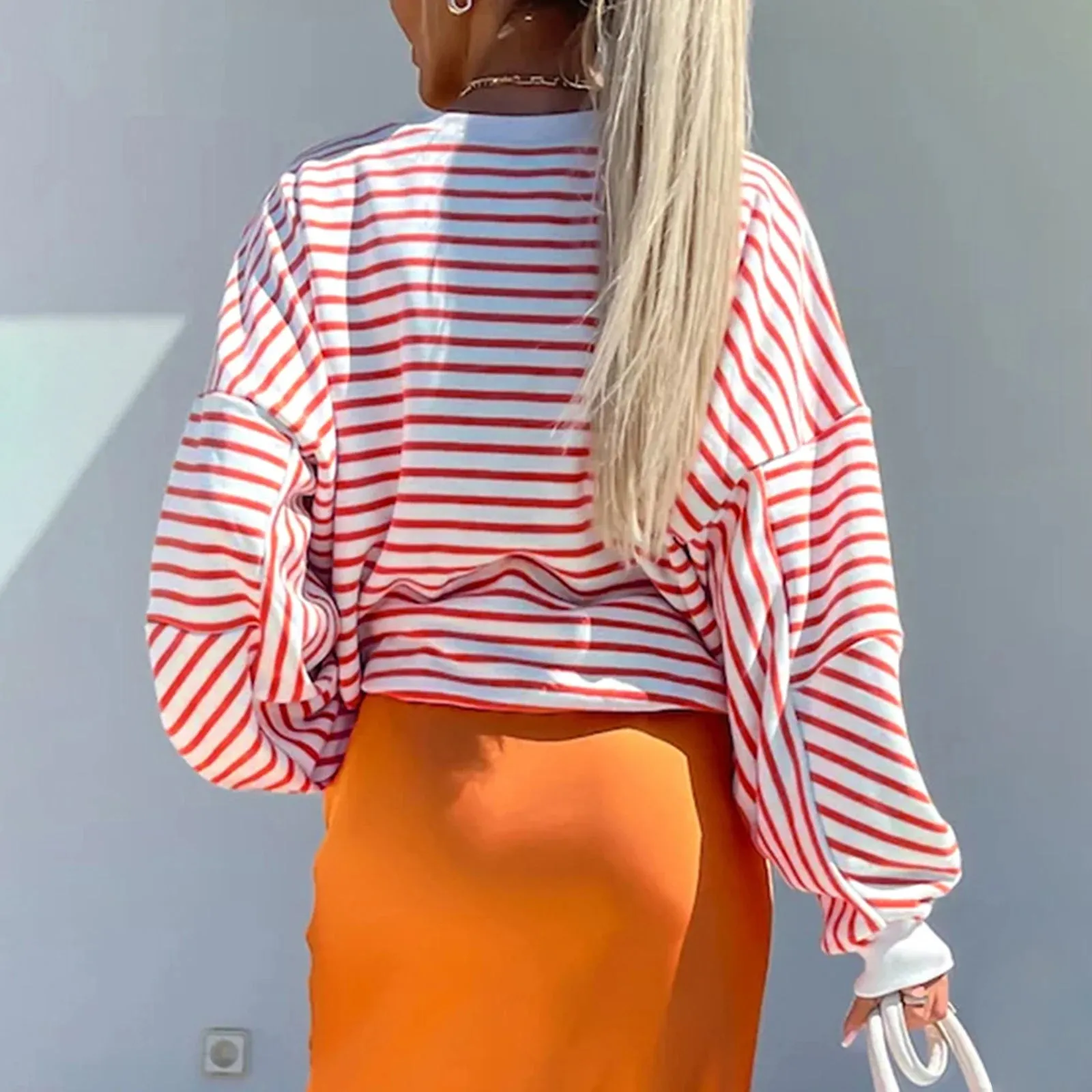 Striped Print Crew Neck Sweatshirt  Casual Long Sleeve Pullover for Fall & Winter Streetwear