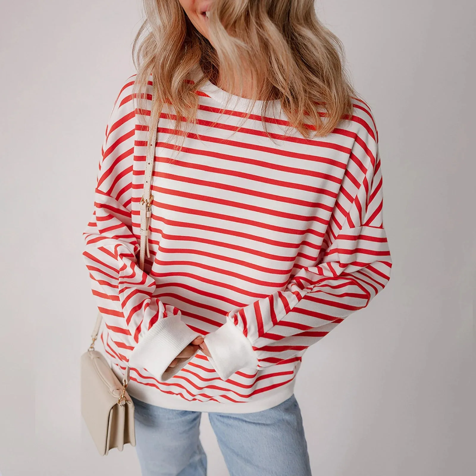 Striped Print Crew Neck Sweatshirt  Casual Long Sleeve Pullover for Fall & Winter Streetwear
