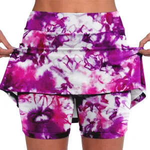 Tennis Mini Skirts for Women Summer Tie Dye Stretch Golf Skorts Lounge Workout 2 in 1 Preepy Short Sports Leggings Plus Size