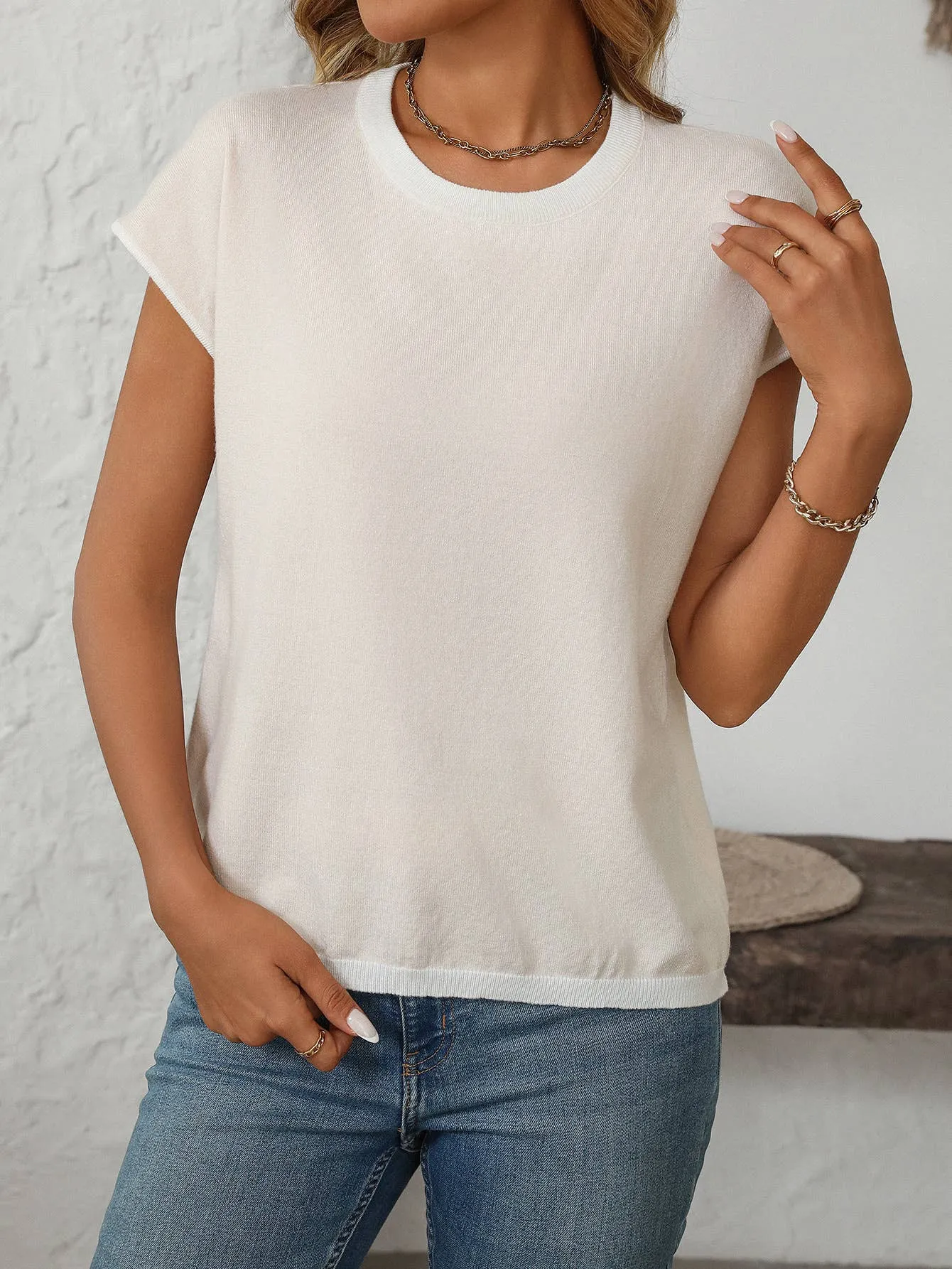 Two Tone Short Sleeve Knit Top