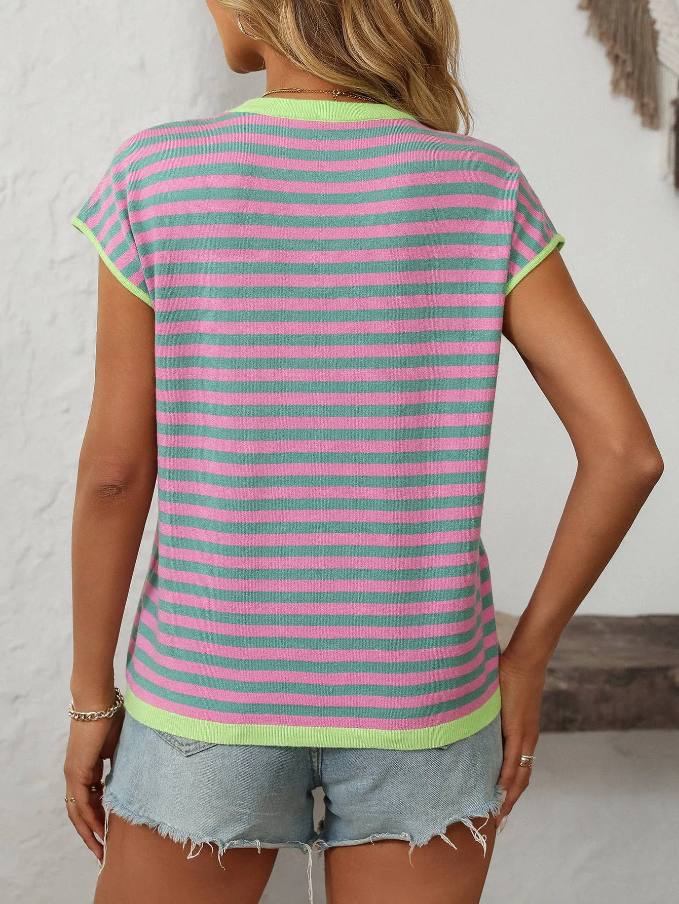 Two Tone Short Sleeve Knit Top