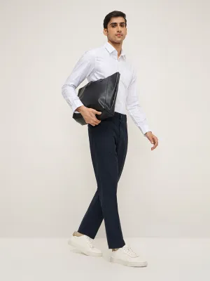 WES Formals Navy Relaxed-Fit Mid-Rise Trousers