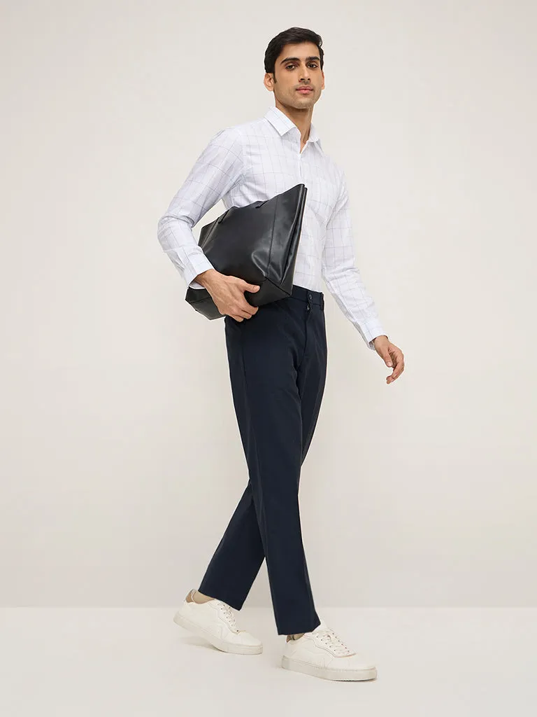 WES Formals Navy Relaxed-Fit Mid-Rise Trousers