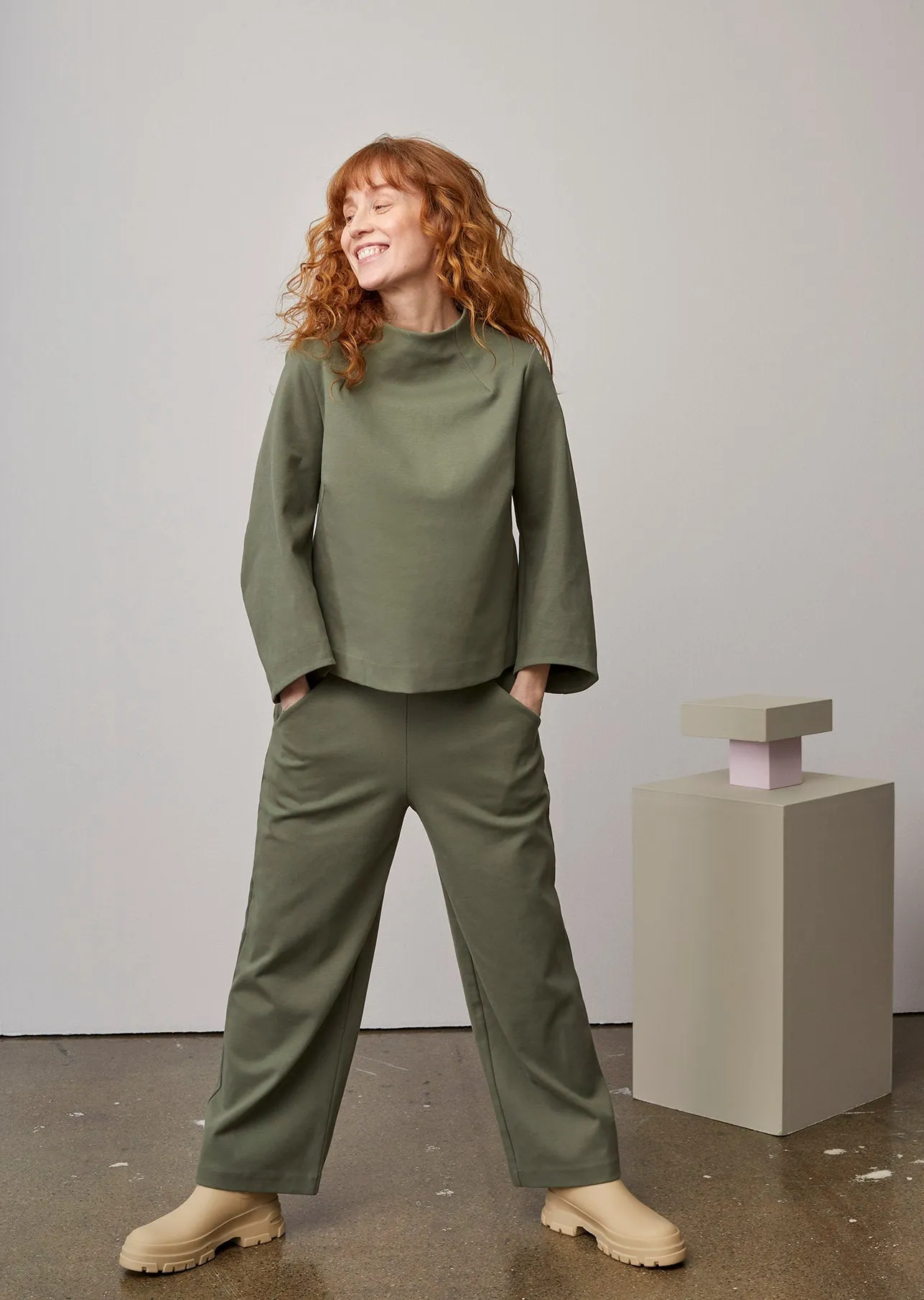 Wide Leg Long Trousers Salvia