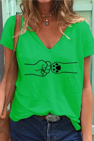 Women's Dog Paw V-neck loose T-shirt