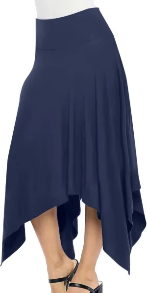 Women's Flowy Handkerchief Hemline Midi Skirt Elegant High Waisted Short Skirts Soft Fit Irregular Hem Summer Skirt