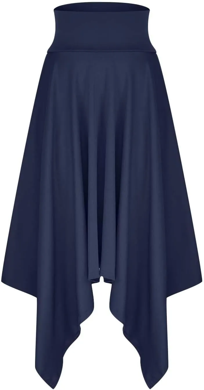 Women's Flowy Handkerchief Hemline Midi Skirt Elegant High Waisted Short Skirts Soft Fit Irregular Hem Summer Skirt