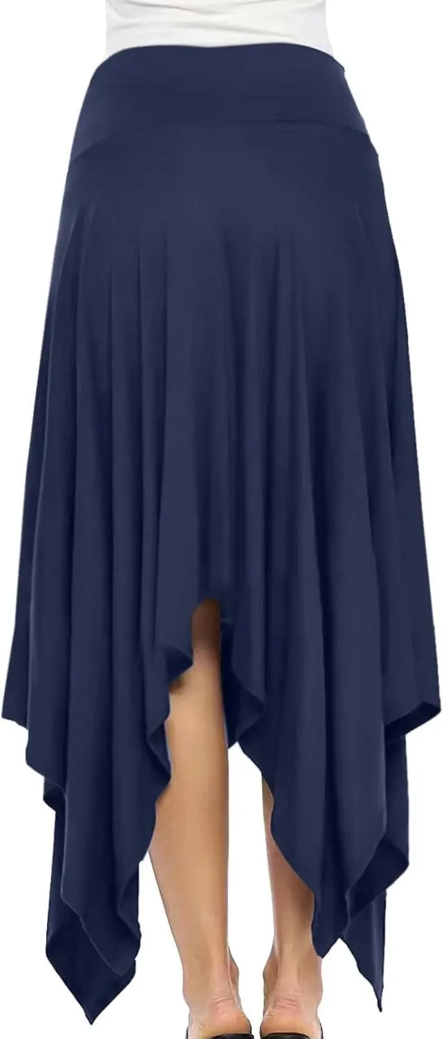 Women's Flowy Handkerchief Hemline Midi Skirt Elegant High Waisted Short Skirts Soft Fit Irregular Hem Summer Skirt