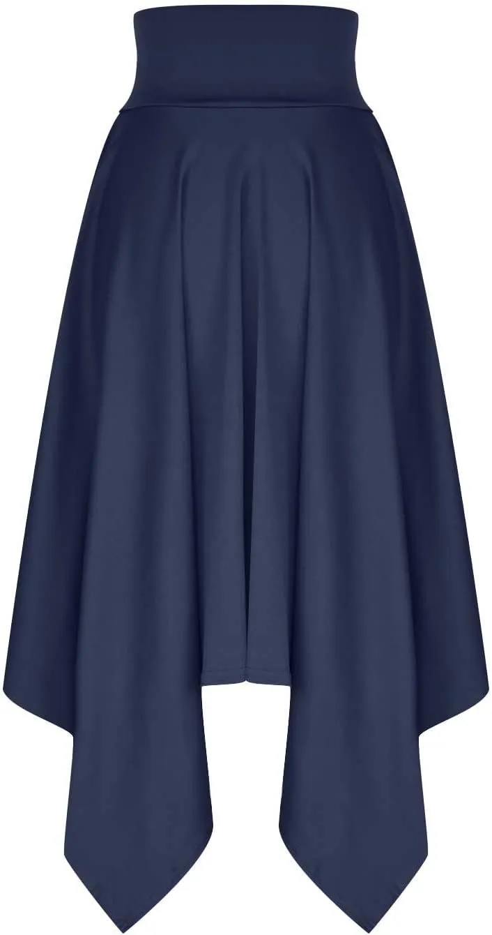 Women's Flowy Handkerchief Hemline Midi Skirt Elegant High Waisted Short Skirts Soft Fit Irregular Hem Summer Skirt
