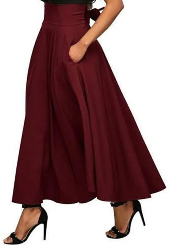 Womens Skirts Midi Length Belted High Waisted Blazer Long Skirt with Pockets