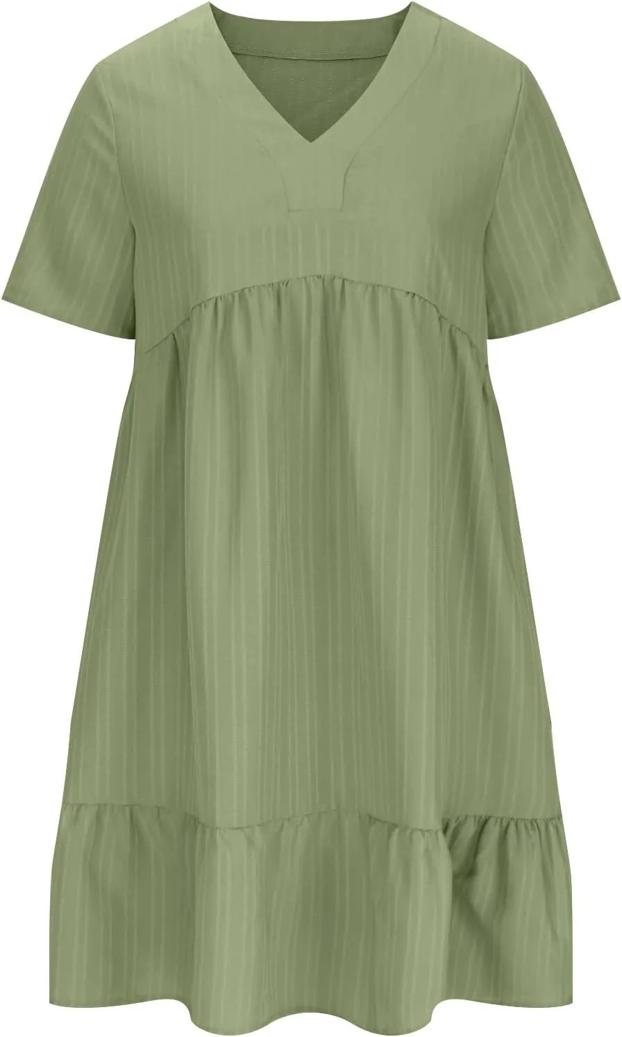 Women's Summer Dress 2024 Loose Crew Neck Short Sleeve Solid Sundress Casual Pleated Flowy Beach Mini Dresses
