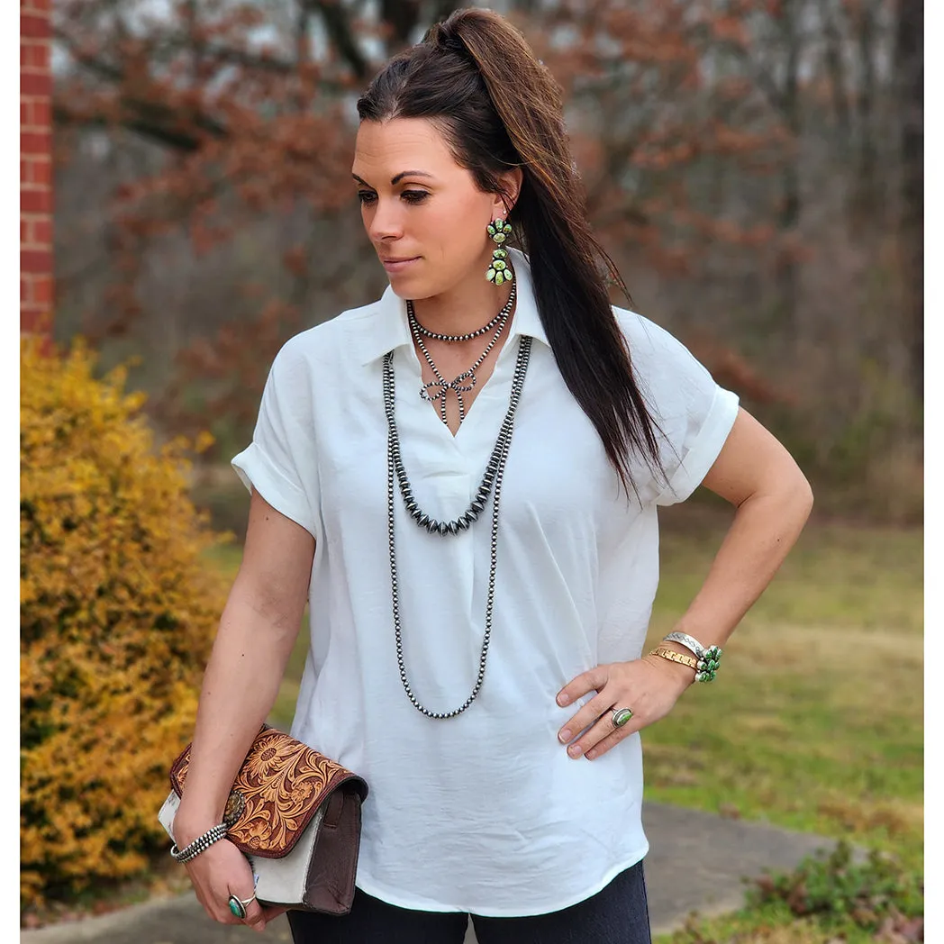 Women's White Collared Top