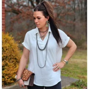 Women's White Collared Top